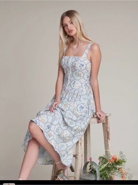Avec Les Filles Periwinkle Blue Corset Floral Midi Dress